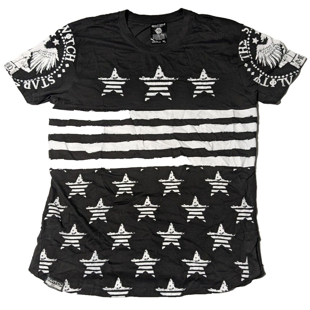 SWITCH REMARKABLE Stars & Stripes Heraldic Eagle Men XL Black‎ T-Shirt EUC